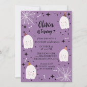 Meisjes Halloween Verjaardagsfeest Geesten Paarse Kaart (Voorkant)