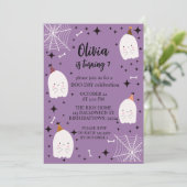 Meisjes Halloween Verjaardagsfeest Geesten Paarse Kaart (Staand voorkant)