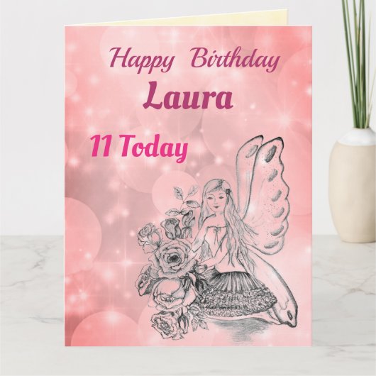 Meisjes Happy 11th Birthday Fairy Greeting Kaart (Voorkant)