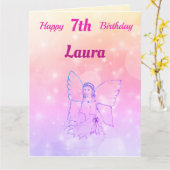 Meisjes Happy 7th Birthday Fairy Greeting Kaart (Gele Bloem)