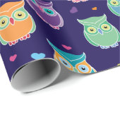 Meisjes Happy Birthday Blue Owl Pattern gepersonal Cadeaupapier (Rol Hoek)
