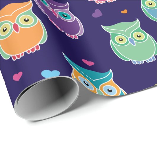 Meisjes Happy Birthday Blue Owl Pattern gepersonal Cadeaupapier (Rol Hoek)