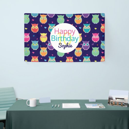 Meisjes Happy Birthday Blue Owl Pattern gepersonal Spandoek (Beurs)