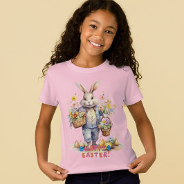 Meisjes Happy Easter Bunny Kleurrijke Jersey T-shi T-shirt