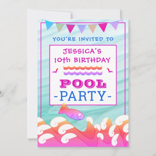 Meisje's Happy Fish Pool Party Verjaardag Kaart (Voorkant)