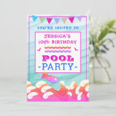 Meisje's Happy Fish Pool Party Verjaardag Kaart (Staand voorkant)