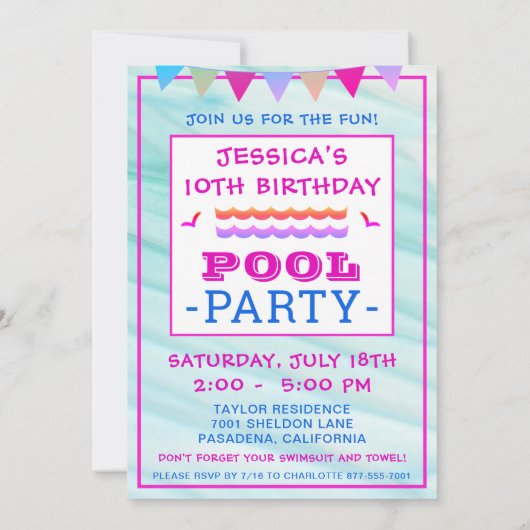 Meisje's Happy Fish Pool Party Verjaardag Kaart (Achterkant)