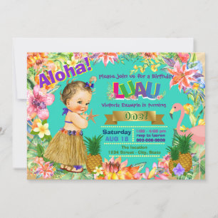 Meisjes Hawaiiaans Luau Verjaardagsfeestje Kaart