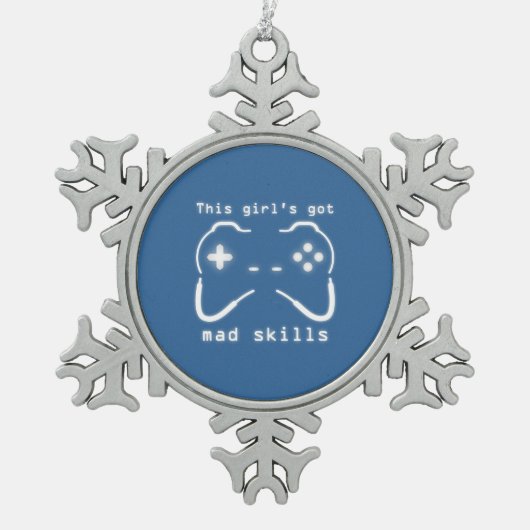 Meisjes hebben een Mad Skills Video Game Controlle Tin Sneeuwvlok Ornament (Voorkant)