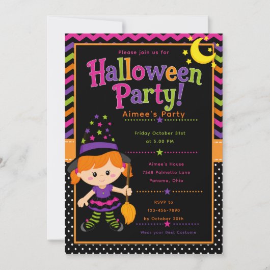 Meisjes Heksen Halloween Feest Kaart (Voorkant)