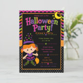 Meisjes Heksen Halloween Feest Kaart (Staand voorkant)