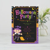 Meisjes Heksen Halloween Feest Kaart (Staand voorkant)