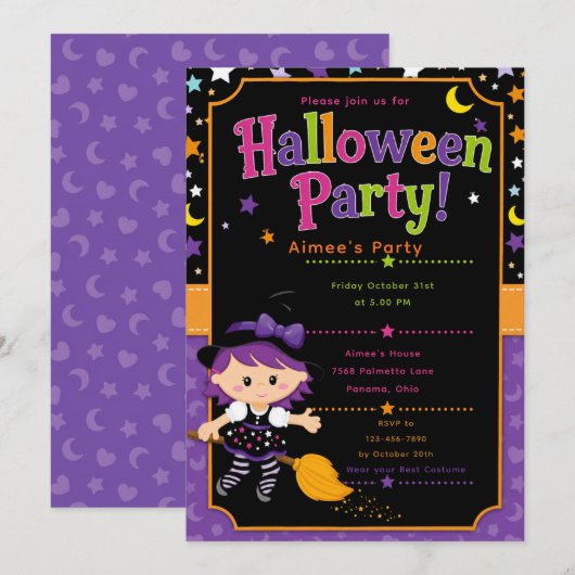 Meisjes Heksen Halloween Feest Kaart (Voorkant / Achterkant)