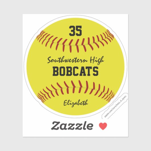 meisjes helder geel softbal aangepaste team naam sticker (Vel)