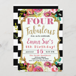 Meisjes Herfst Floral Vier en Fabulous 4th Birthda Kaart