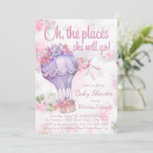 Meisjes Hete Luchtballon Baby Douche Uitnodigingen (Staand voorkant)