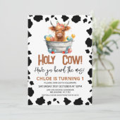 Meisjes Highland Koe Emmer Koe Print 1e Verjaardag Kaart (Staand voorkant)