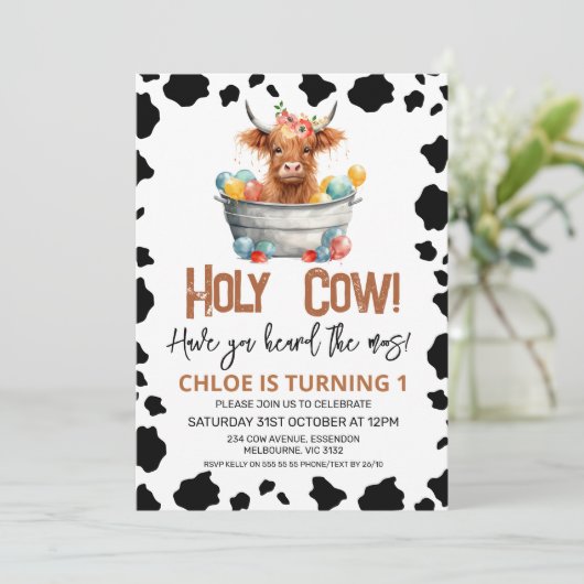 Meisjes Highland Koe Emmer Koe Print 1e Verjaardag Kaart (Staand voorkant)