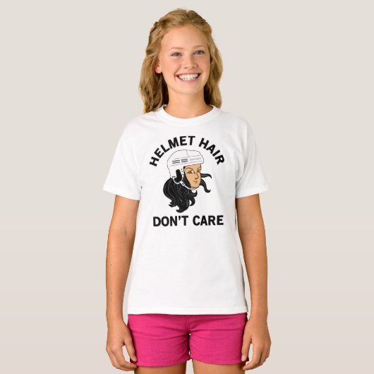 Meisjes Hockey Helm Haar Maakt Niet Uit Zwart Haar T-shirt (Voorkant volledig)