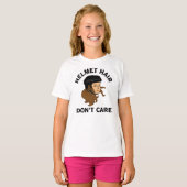 Meisjes Hockey Helmet Hair Zorg niet dat Brunette T-shirt (Voorkant volledig)