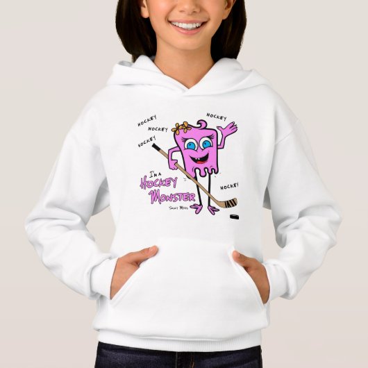 Meisjes Hockey Monster Roze Hoodie (Voorkant)