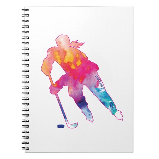 Meisjes Hockey Player Waterverf Pinks Notitieboek (Voorkant)