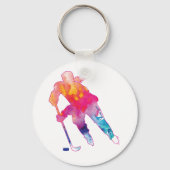 Meisjes Hockey Player Waterverf Sleutelhanger (Voorkant)