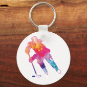 Meisjes Hockey Player Waterverf Sleutelhanger (Voorkant)