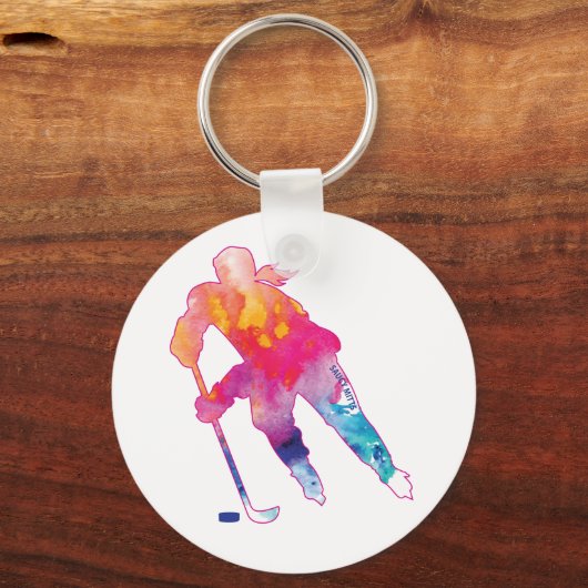 Meisjes Hockey Player Waterverf Sleutelhanger (Voorkant)