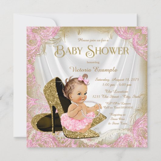 Meisjes Hoge hak schoen parel Baby shower Kaart (Voorkant)