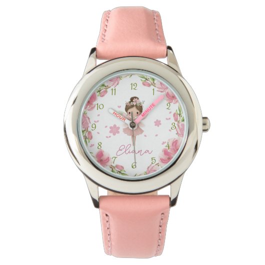 Meisjes horloge met eigen naam Roze Fee Kinderen H (Voorkant)
