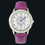 Meisjes horloge met schattige swirly border naam m<br><div class="desc">Meisjes horloge met schattige swirly border naam monogram. Kinder horloges met naam van kind.  polshorloges voor kleine meisjes. Lief verjaardagscadeau idee voor kinderen of kleinkinderen. Handgetekend  ontwerp. Aangepaste achtergrondkleur.</div>