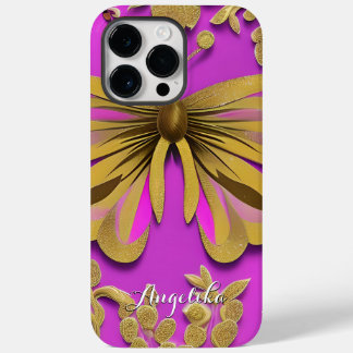 Meisjes Hot Pink Gold Butterfly Persoonlijke naam Case-Mate iPhone 14 Pro Max Hoesje