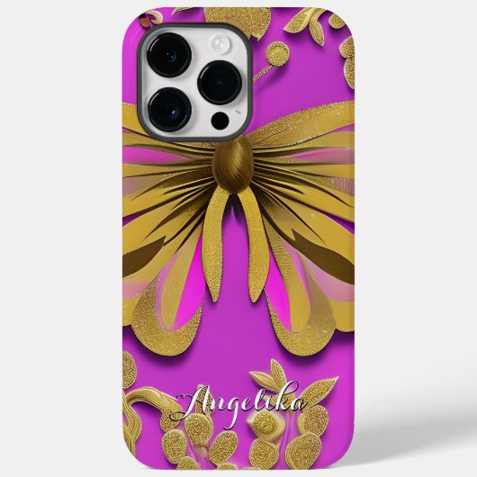 Meisjes Hot Pink Gold Butterfly Persoonlijke naam Case-Mate iPhone Case (Achterkant)