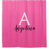 Meisjes Hot Pink White & Black Monogram Name Douchegordijn (Voorkant)