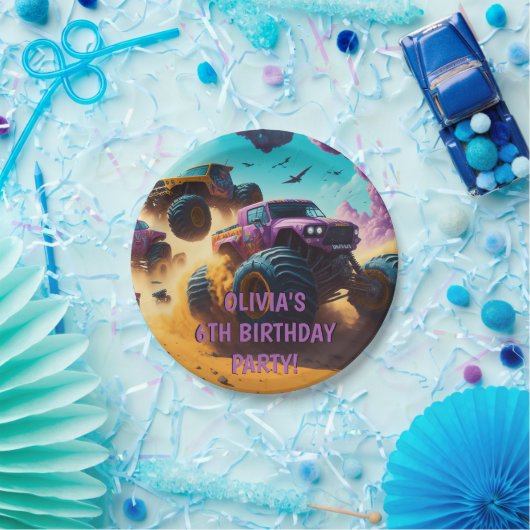 Meisjes houden ook van Monster Trucks Verjaardagsf Papieren Bordje (Feest)