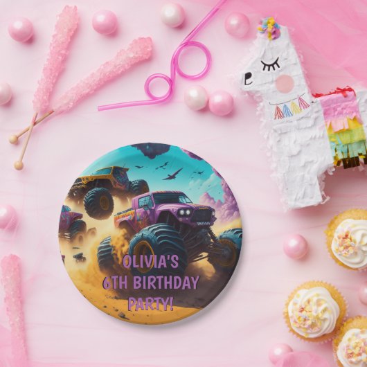 Meisjes houden ook van Monster Trucks Verjaardagsf Papieren Bordje (Feest)