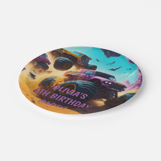 Meisjes houden ook van Monster Trucks Verjaardagsf Papieren Bordje (Gekanteld)