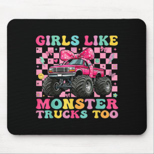 Meisjes houden ook van monstertrucks roze strik vr muismat