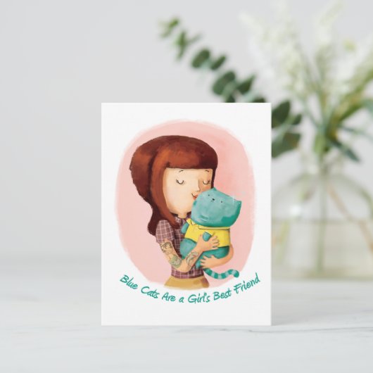 Meisjes houden van katten. Blauwe katten Briefkaart (Staand voorkant)
