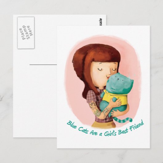 Meisjes houden van katten. Blauwe katten Briefkaart (Voorkant / Achterkant)
