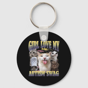 Meisjes houden van mijn autisme swag grappige kat sleutelhanger