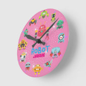 Meisjes houden van ROBOTS Roze Grappige Cartoon Ronde Klok (Hoek)
