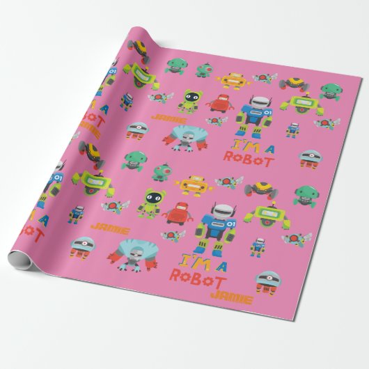 Meisjes houden van robots roze schattige Cartoon g Cadeaupapier (Uitgerold)