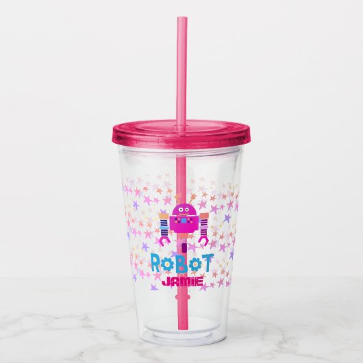 Meisjes houden van Robots Roze Stars Cartoon Drink Acryl Drinkbeker (Voorkant)