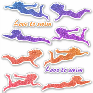 Meisjes "Houden van zwemmen" Glitterende Zwemmer S Sticker