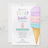 Meisjes Ice Cream Cone Uitnodigen - Roze Paarse Sc Kaart (Voorkant)