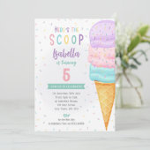 Meisjes Ice Cream Cone Uitnodigen - Roze Paarse Sc Kaart (Staand voorkant)