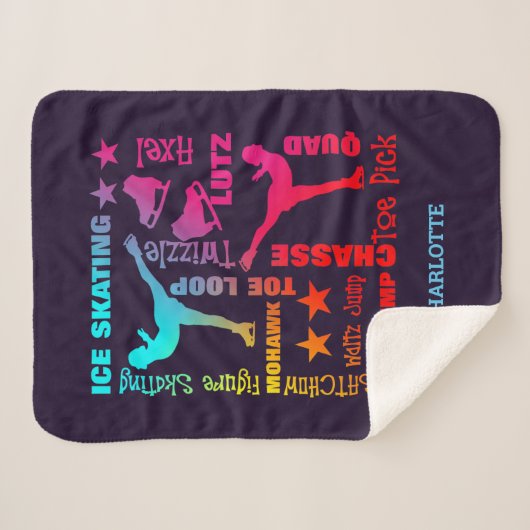 Meisjes Ice Skating Gedekte kleurrijke vun Sherpa Deken (Voorkant (horizontaal))