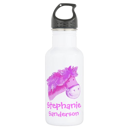 Meisjes id pony roze en witte drinken flesje waterfles (Voorkant)